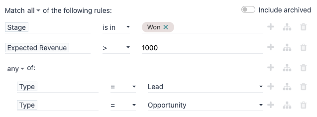 Sérsniðin sía til að sía tilteknar færslur í CRM