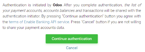 Auðkenningarsíða Enable Banking