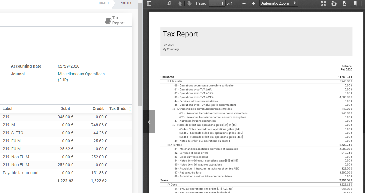 Hladdu niður PDF með skattaskýrslunni þinni í Odoo Bókhaldi