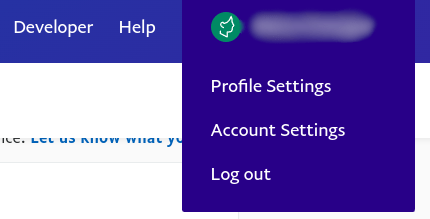PayPal reikningsvalmynd