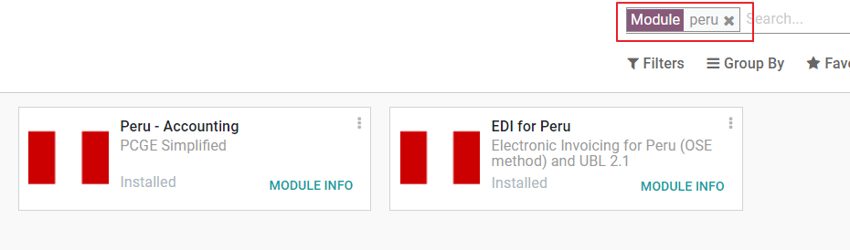 Síurinn "Eining" er stilltur á "Peru"