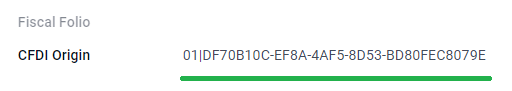 Dæmi um CFDI Origin númer.