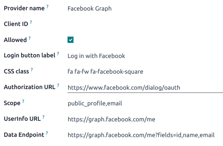 Facebook Graph færsla í Odoo.