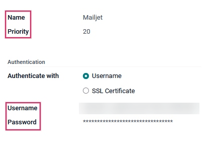 Stillingar á sendandi tölvupóstþjóni í Odoo.