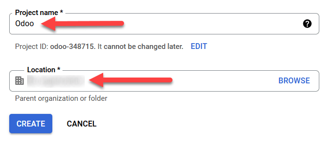 Verkefnaheiti og staðsetning fyrir Google OAuth.