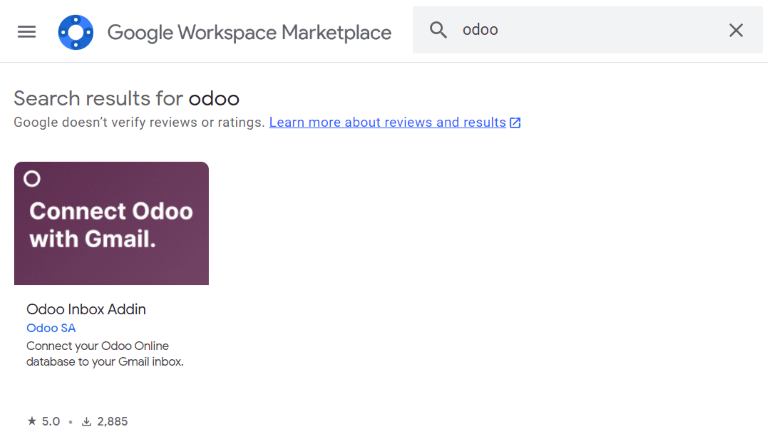 Odoo Inbox Addin í Google Workspace Marketplace.