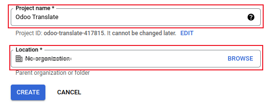 Project name og Location fyrir Google OAuth.