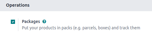 Virkjaðu stillinguna Pakkningar í Inventory > Configuration > Settings.