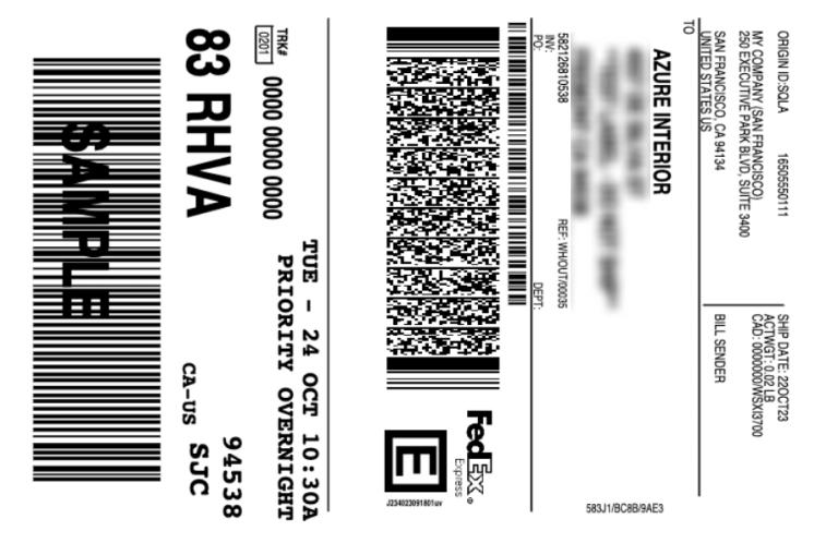 Sýnismiði búinn til af sendingartengingu Odoo með FedEx.