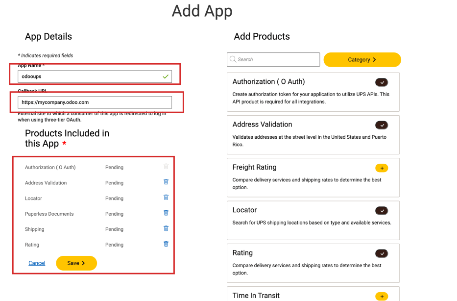Sýnir eyðublaðið „Add Apps“ þar sem stillt er fyrir appið.