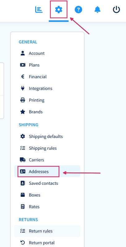 Bæta við heimilisföngum í stillingum Sendcloud.