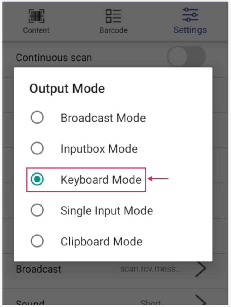 Sprettigluggi fyrir Output mode á MUNBYN-skanna.