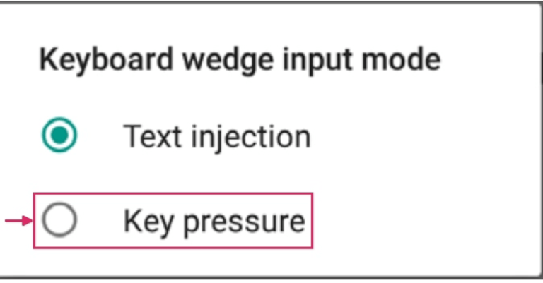 Val á Keyboard wedge input mode á Datalogic-skanna.