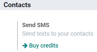 Kaup á inneign fyrir SMS markaðssetningu í Odoo Stillingum.