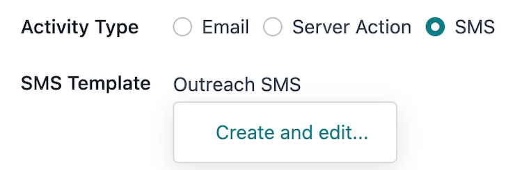 Fellival: Stofna og breyta SMS-sniðmáti í sprettiglugganum Stofna aðgerðir.