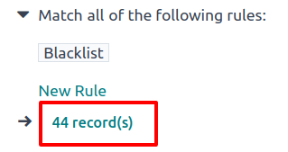 # record(s) er fyrir neðan lista yfir síur á viðtakendum.