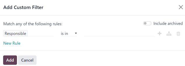 Sprettigluggi til að bæta við sérsniðinni síu í Odoo Email Marketing.