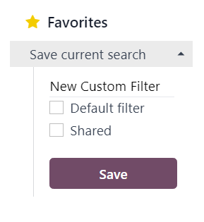 Sýn á Eftirlæti fellivalmynd í Odoo Email Marketing.