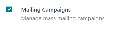 Stilling fyrir herferðir í Odoo Email Marketing.
