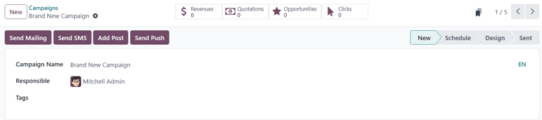 Form herferðar í Odoo Email Marketing.