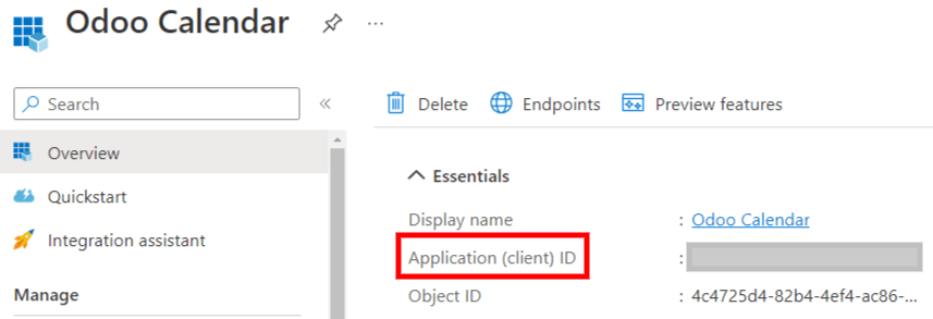 „Client ID“ í Microsoft Azure portal.