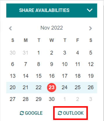 Outlook samstillingarhnappurinn í Odoo dagatali.