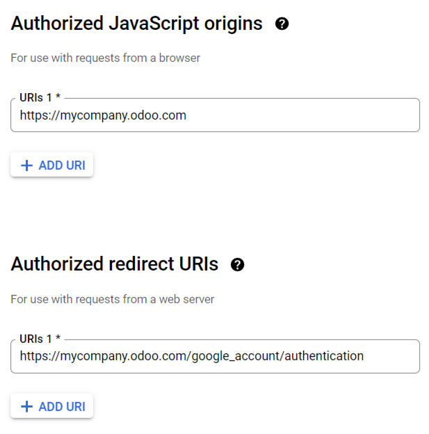Bæta við Authorized JavaScript Origins og Authorized redirect URIs.