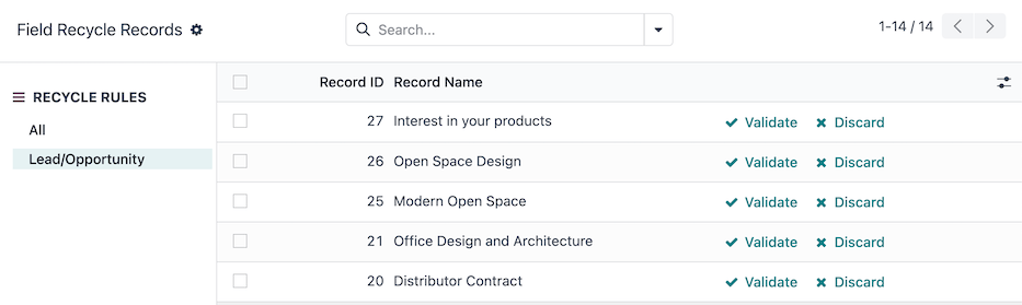 Skjáborð endurvinnslu færslna í Data Cleaning appinu.