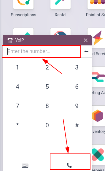 Tenging við ráðstefnuskiptinúmer með Odoo VoIP-græjunni.