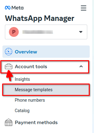 Account tools merkt í Business Manager með 'manage templates' merkt.