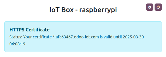 Heimasíða IoT box með gildistíma HTTPS vottorðs.