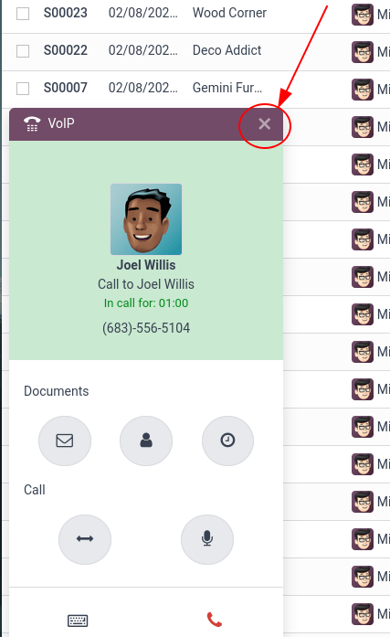 VoIP símtal í Odoo.