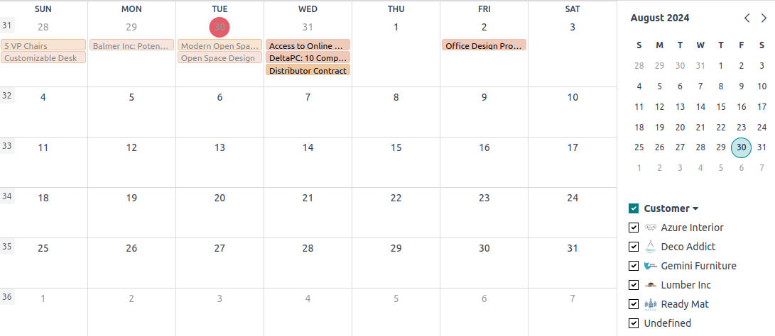 Dagatalssýn módelsins Calendar Event