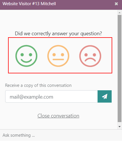 Sýn á spjallglugga frá sjónarhóli notanda í Odoo Live Chat.