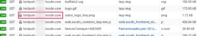 Hægt er að sjá grunnslóð CDN með Skoða (Inspect) á Odoo vefnum.