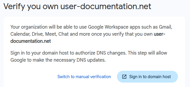 Skipta yfir í handvirka lénsstaðfestingu í Google Workspace