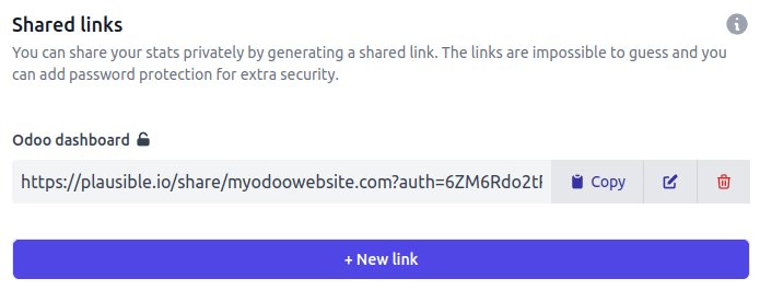 Afritaðu vefslóð sameiginlegs hlekkjar úr Plausible.io