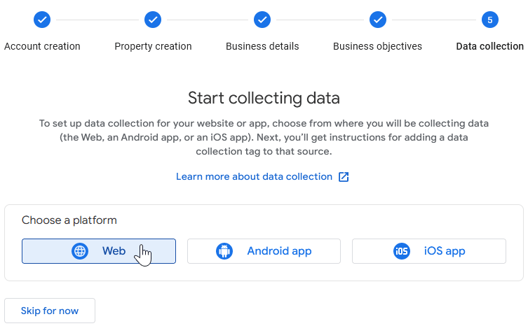 Veldu vettvang fyrir Google Analytics eignina þína.