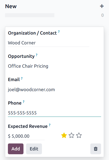 Söluflæðið í CRM með nýstofnuðu tækifæri.