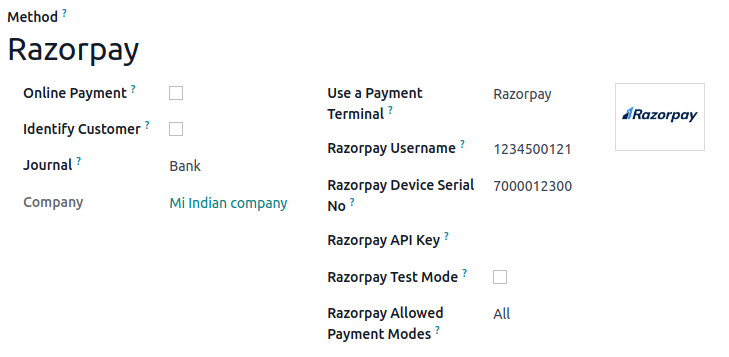 Stillingar greiðsluaðferðar Razorpay