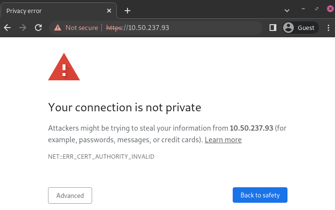 Viðvörunarsíða um öryggi tengingar í Google Chrome