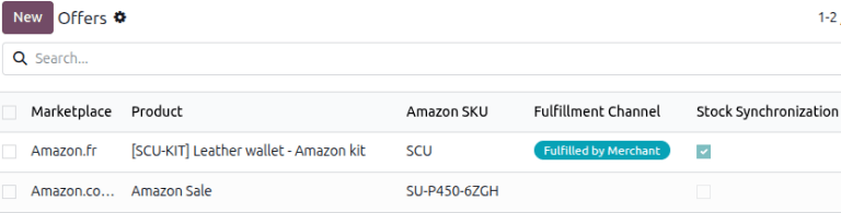 Dæmi um vörukit tengt við Amazon SKU á Tilboðasíðu í Sala.