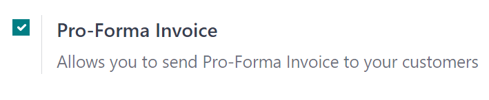 Stillingin Proforma reikningur í Odoo Sala.