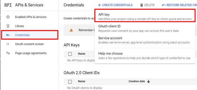 API & Services síða á Google Cloud Platform.