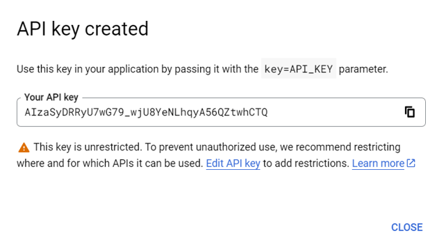 API key created sprettigluggi sem birtist.