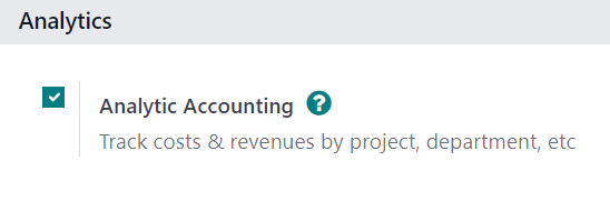 Hvernig á að virkja stillinguna Kostnaðarbókhald (Analytic Accounting) á Stillingum Bókhalds í Odoo.