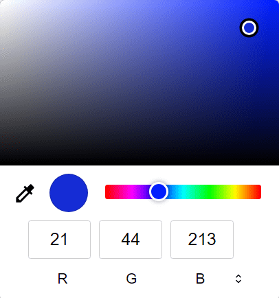 Velja lit í HTML litavalssprettiglugga á eyðublaði eiginleika.