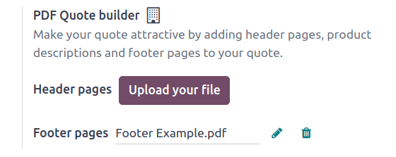 PDF tilboðssmíð eiginleikinn á Stillingar síðu Sölu forritsins.