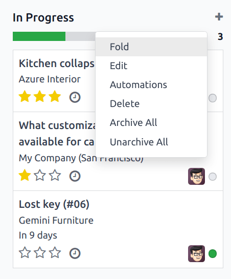 Kanban-sýn Helpdesk með áherslu á tímabundna samanfellingu stigs.