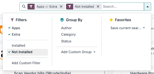 Bæta við „Extra“ síu í Odoo Apps.